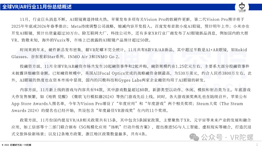 2024年11月XR行业月报：AI眼镜领衔硬件浪潮，内容与政策齐头并进